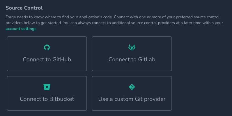 Forge's source control provider setup